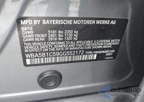 2016 BMW 535 I z USA, uszkodzony, nr VIN WBA5B1C59GG552172